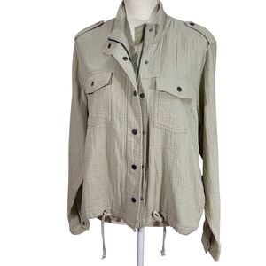 Rails Collins Jacket Gauze Sage Green Organic Cotton Zipper Snap Large Neutral